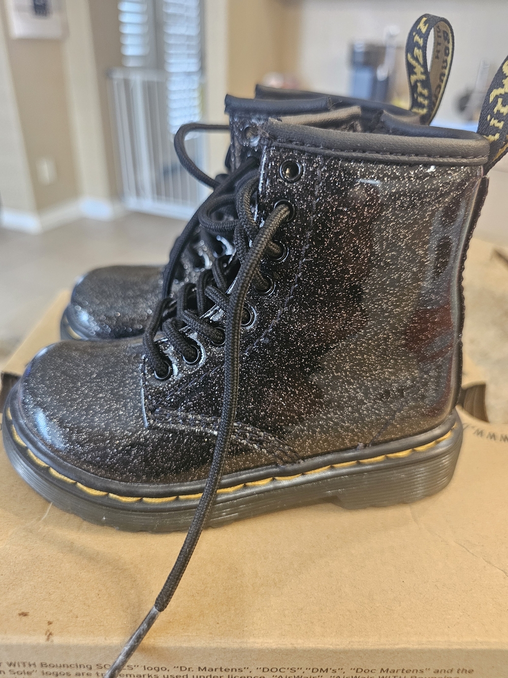 Dr. Martens Kids' Glitter Lace-Up Boots in Black